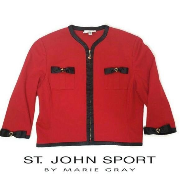 St. John Sport by Marie Gray Jackets & Blazers - St. John Sport By Marie Gray Red & Black Jacket blazer With Heart Details Medium